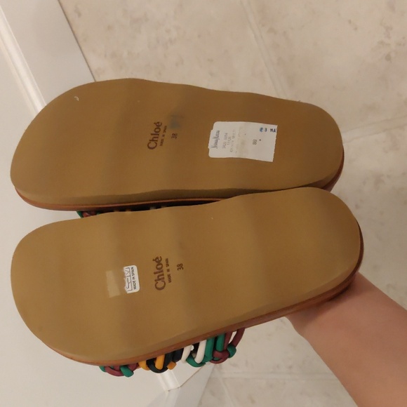 New Chloe Multi Colorful Wavy Woven Leather Platform Slide Sandals Sz 38 - Picture 11 of 11